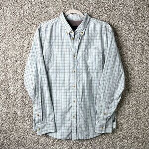 Prana Shirt Men’s Large Gray and Blue Plaid Long Sleeve Button Down Pocket